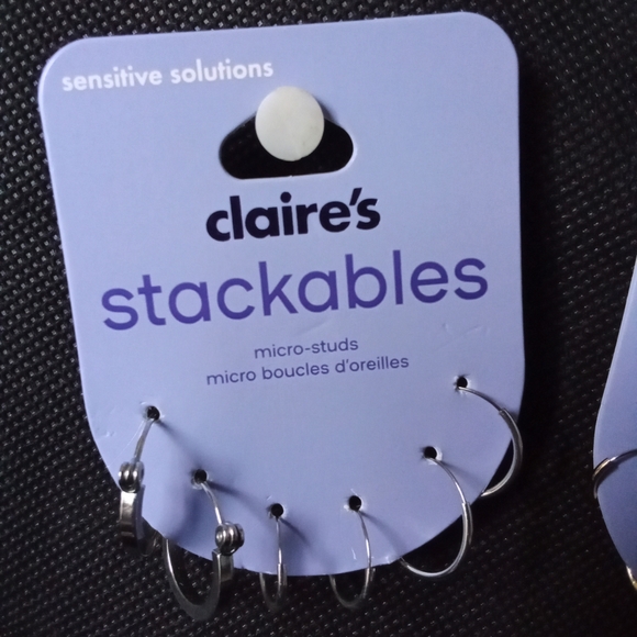 Claire's Stackables Silver & Gold Tone Earrings Micro Studs Sensitive Solutions - Picture 2 of 7